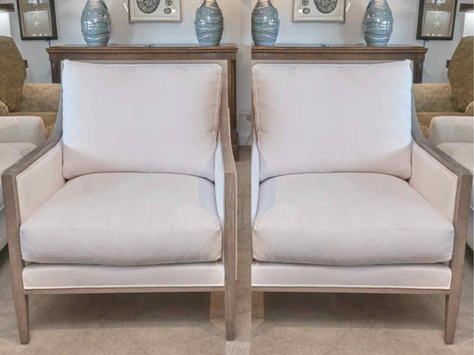 Pair Of Restoration Hardware Slope Arm White Linen Blend Cushions  Chairs