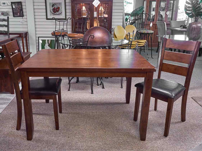 Dark Stain Dining Table W/ Pair of Slatback Chairs