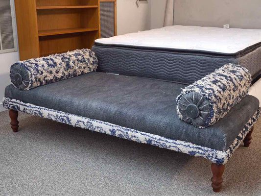 Anthropologie Daybed in Chambray Blue Upholstered Top with 2 Attached Bolsters