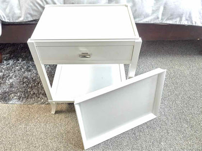 White Finish Side Table with 1 Drawer & Shelf with Removable Tray Top