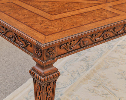 Henredon French Louis XVI Burl Walnut Dining Table W/ Oak Inlays  And 2 Leaves