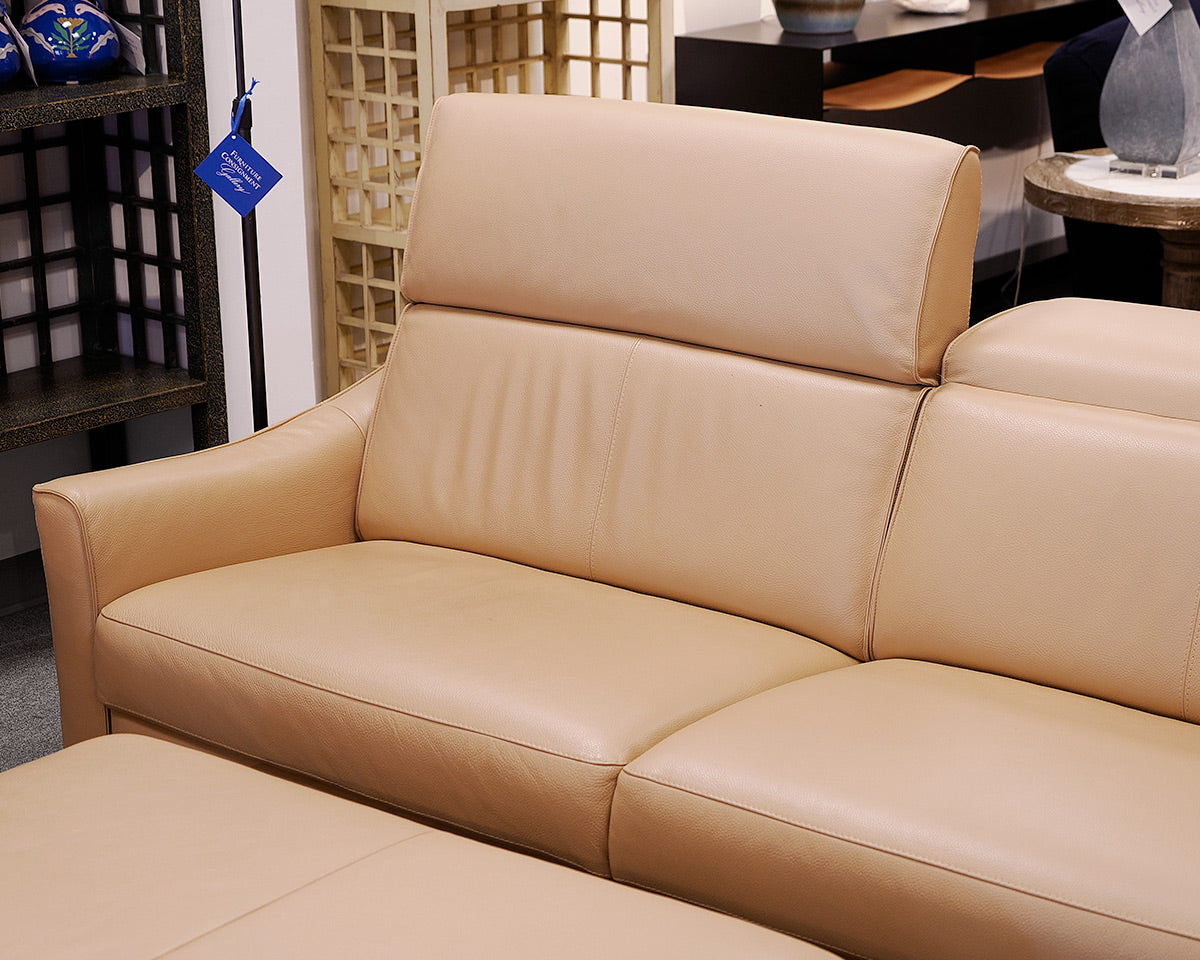 ROM Khaki Leather Sofa and Ottoman
