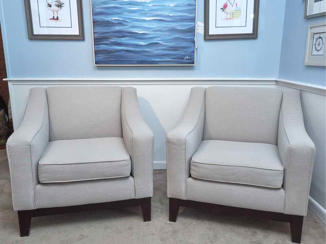 Pair of Light Grey Upholstered Club Chairs with Espresso Finish Legs