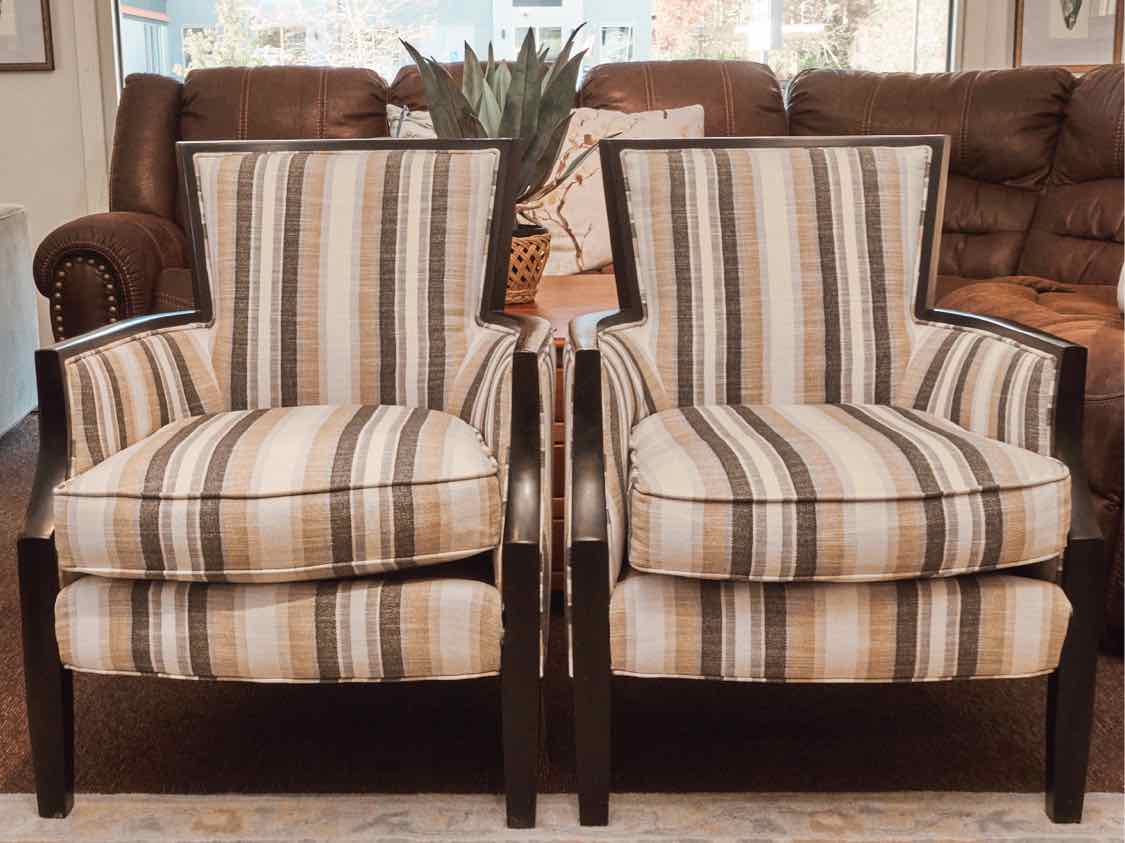 Pair Of  Sam Moore Black,Gray ,Tan,Ivory Striped Upholstered Chairs