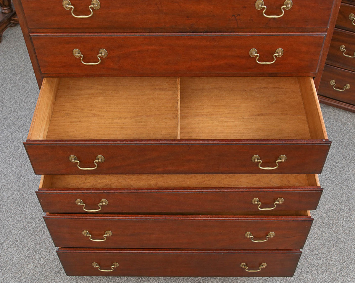 Henkel Harris Chippendale-style Chest-on-Chest in Mahogany with Brass Pulls
