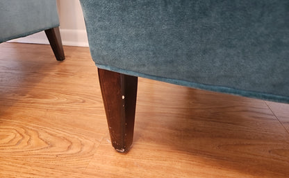 Camden Collection for Arhaus Pair of Teal Velvet Tall Highback Chairs