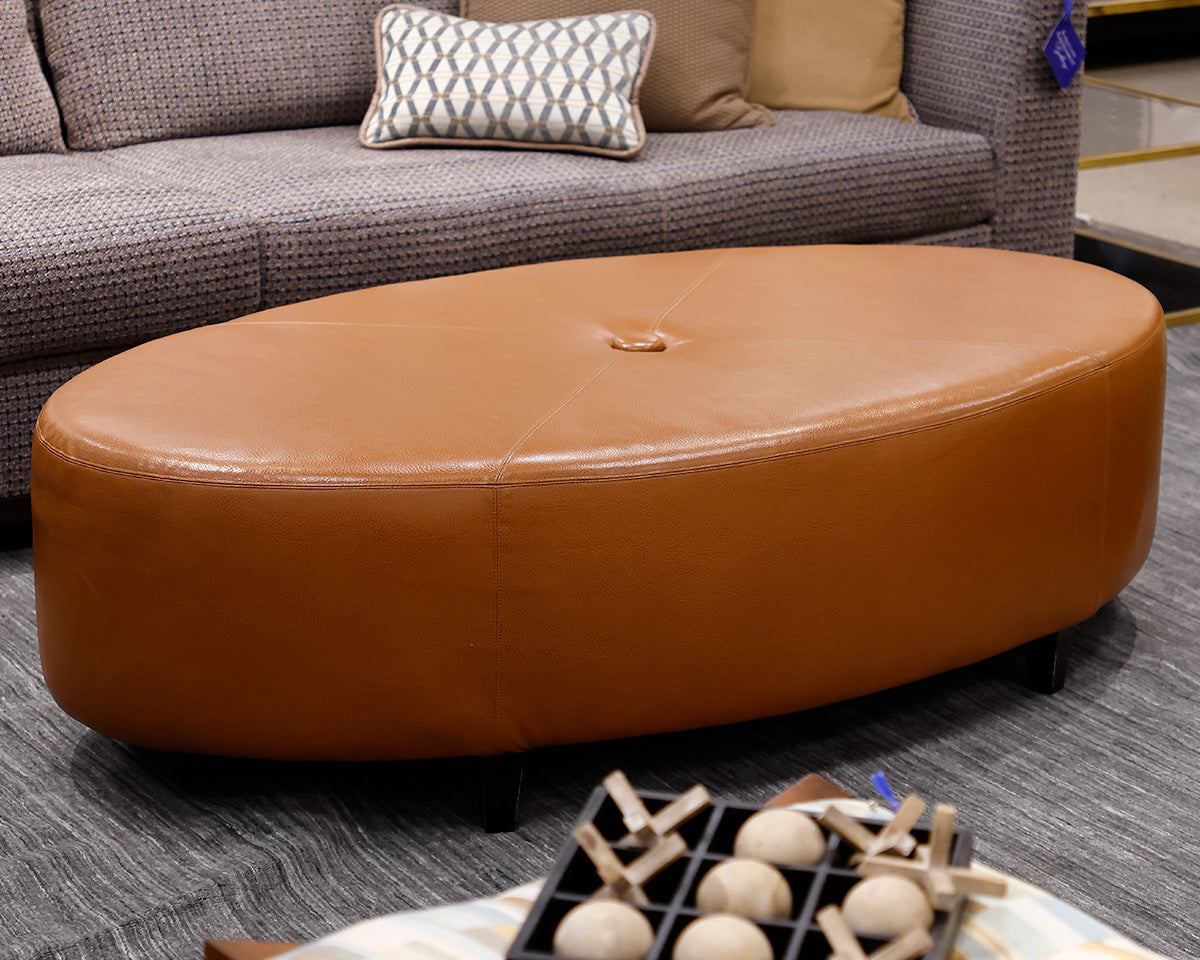 Custom Oval Shaped Leather Ottoman