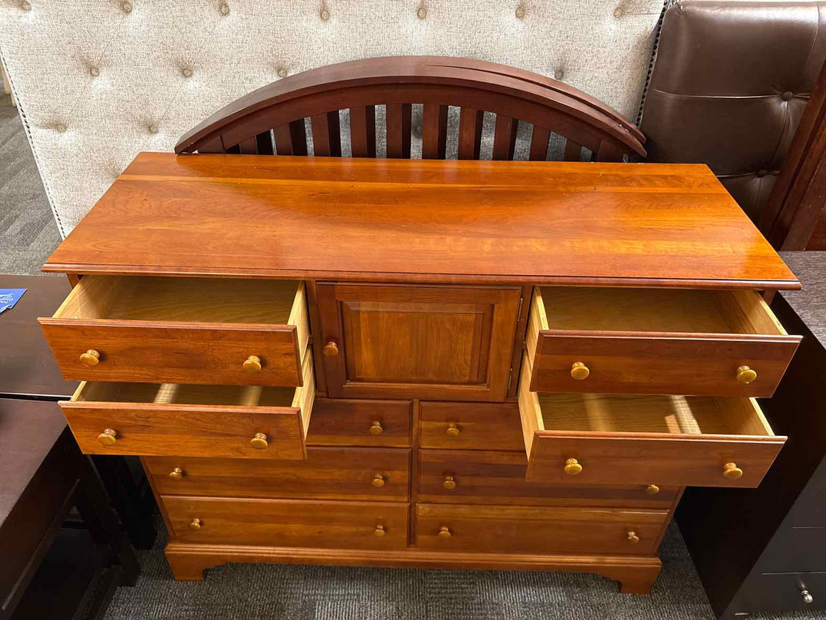 Cherry 10-Drawer Dresser and Mirror