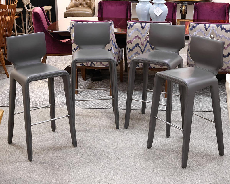 Set of 4 Roche Bobois Chabada Bar Stools in Grey Eco Leather