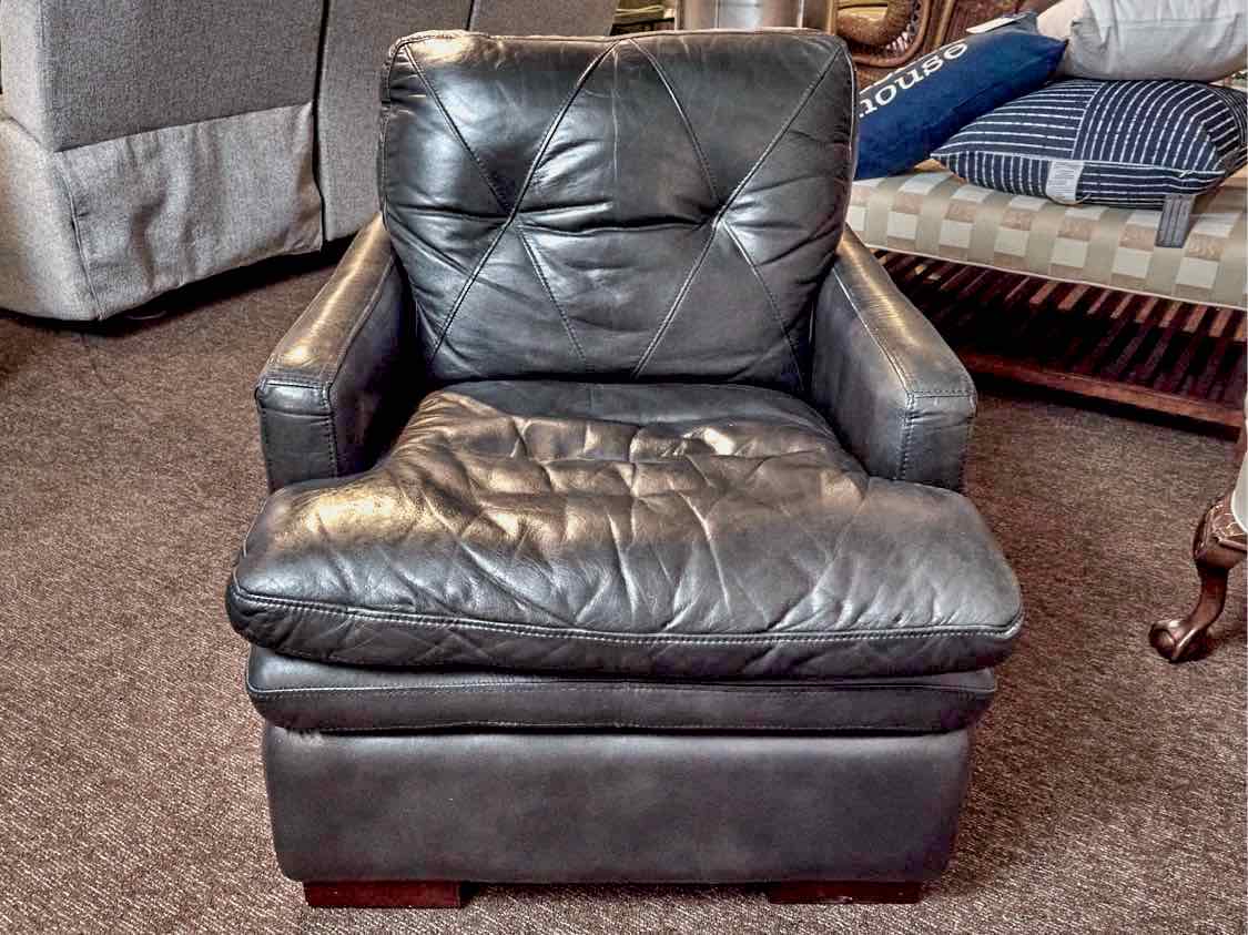 Pair Of  Dark Grey Leather Chairs