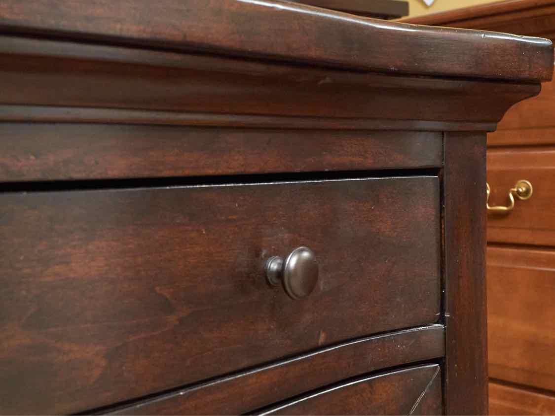 Pair of Pottery Barn Espresso Finish Planktop Nightstands with 3 Drawers