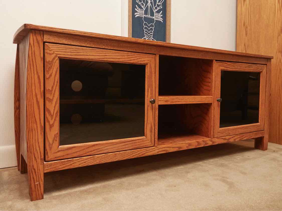 Oak 2 Smoked Glass Door 6 Shelf  Media Console