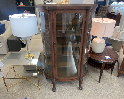 Vintage Oak Display Cabinet with Curved Glass