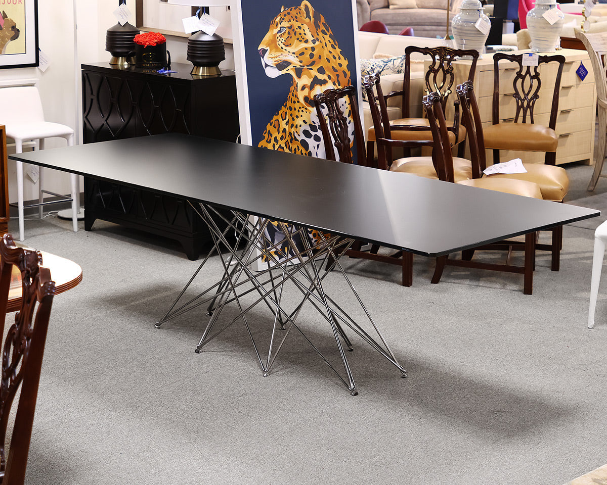 Bonaldo OCTA Dining Table with Black Satin Glass Top on Chrome Web Pedestal