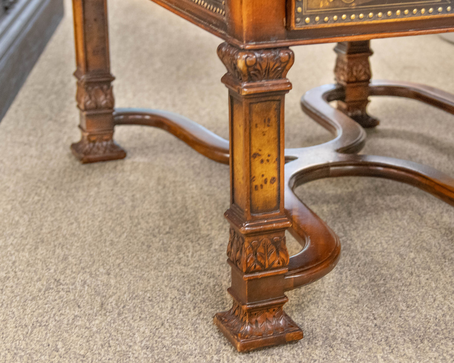 Regency Cocktail Table with Embossed Brass Panels and Side Pullouts