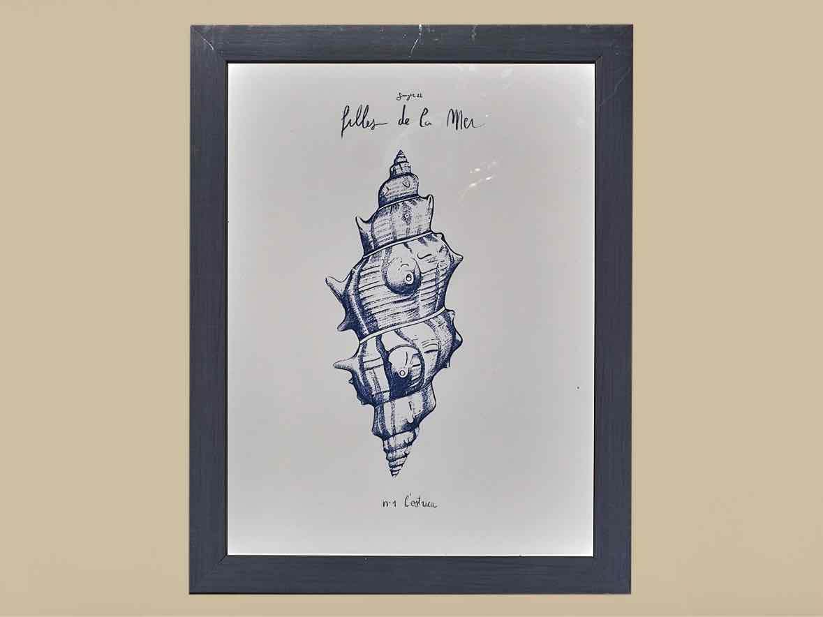 'Filles De La Mer III' Navy Finish Frame Print