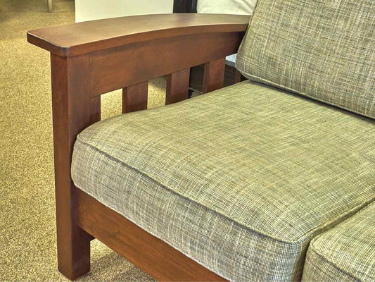 Pompanoosuc Mills Loveseat w/Dark Walnut Frame in Grey Toned  Upholstered Fabric