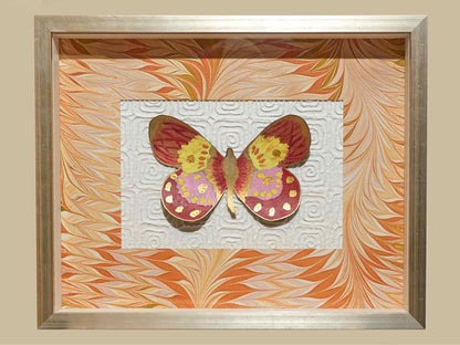 "Flight Pattern I" Handpainted Butterfly in Silver Shaddowbox Frame