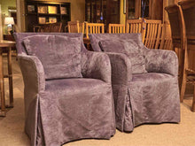 Pair Of Saladino Furniture 'Violet Blue' Slipcovered   Dining Chairs On Wheels