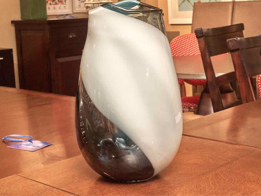 Hand Blown Blue & White Vase