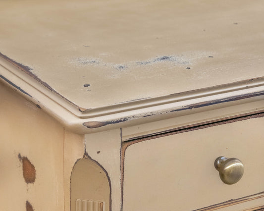 Solid Mahogany 5 Drawer Chest Distressed in Muted Nude