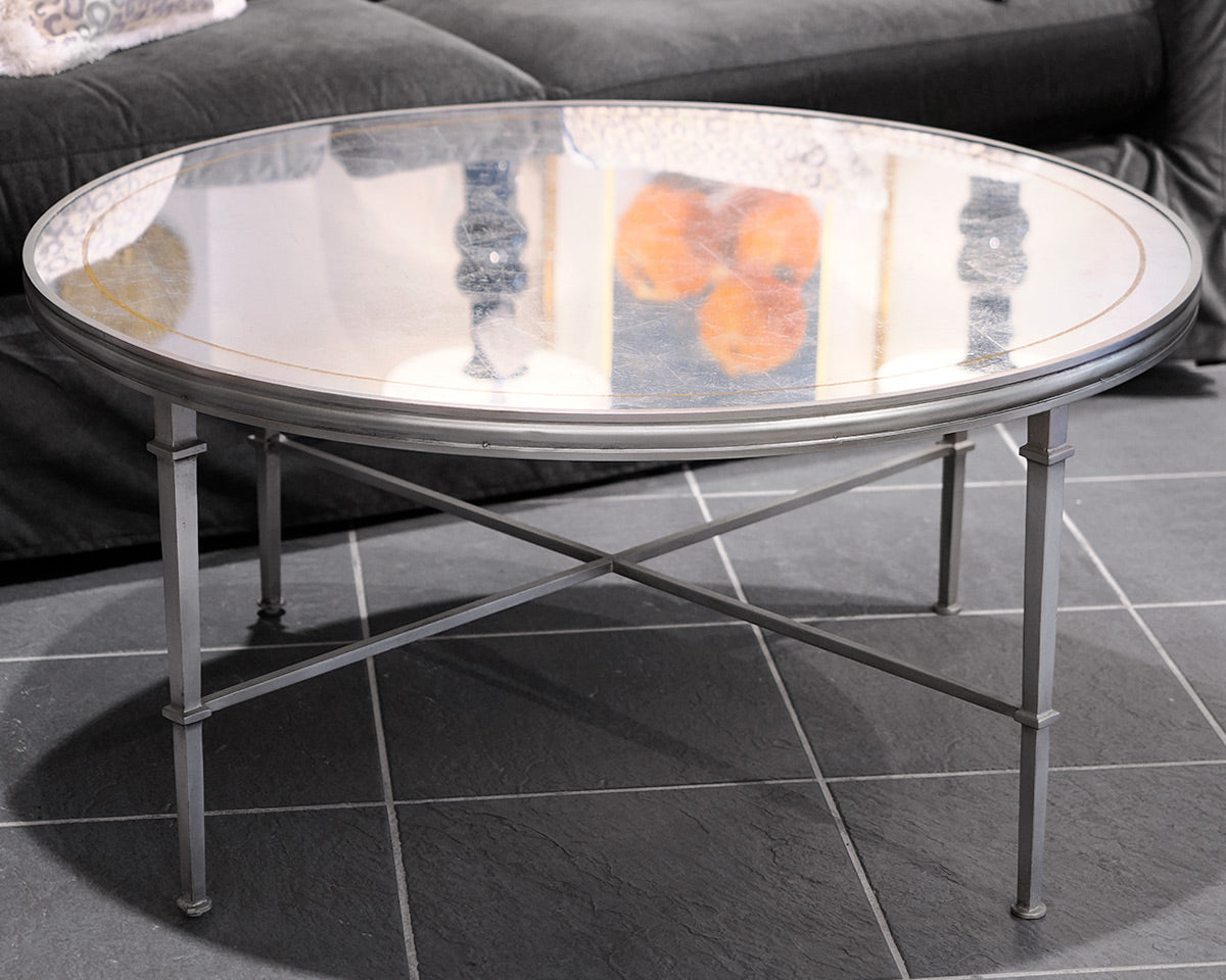 Lillian August Round Antique Mirrored Cocktail Table
