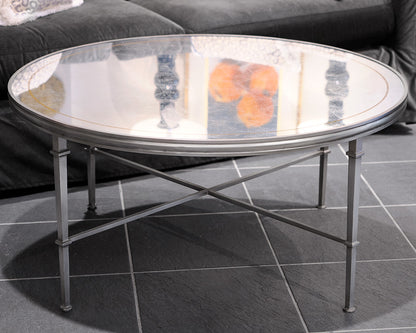 Lillian August Round Antique Mirrored Cocktail Table
