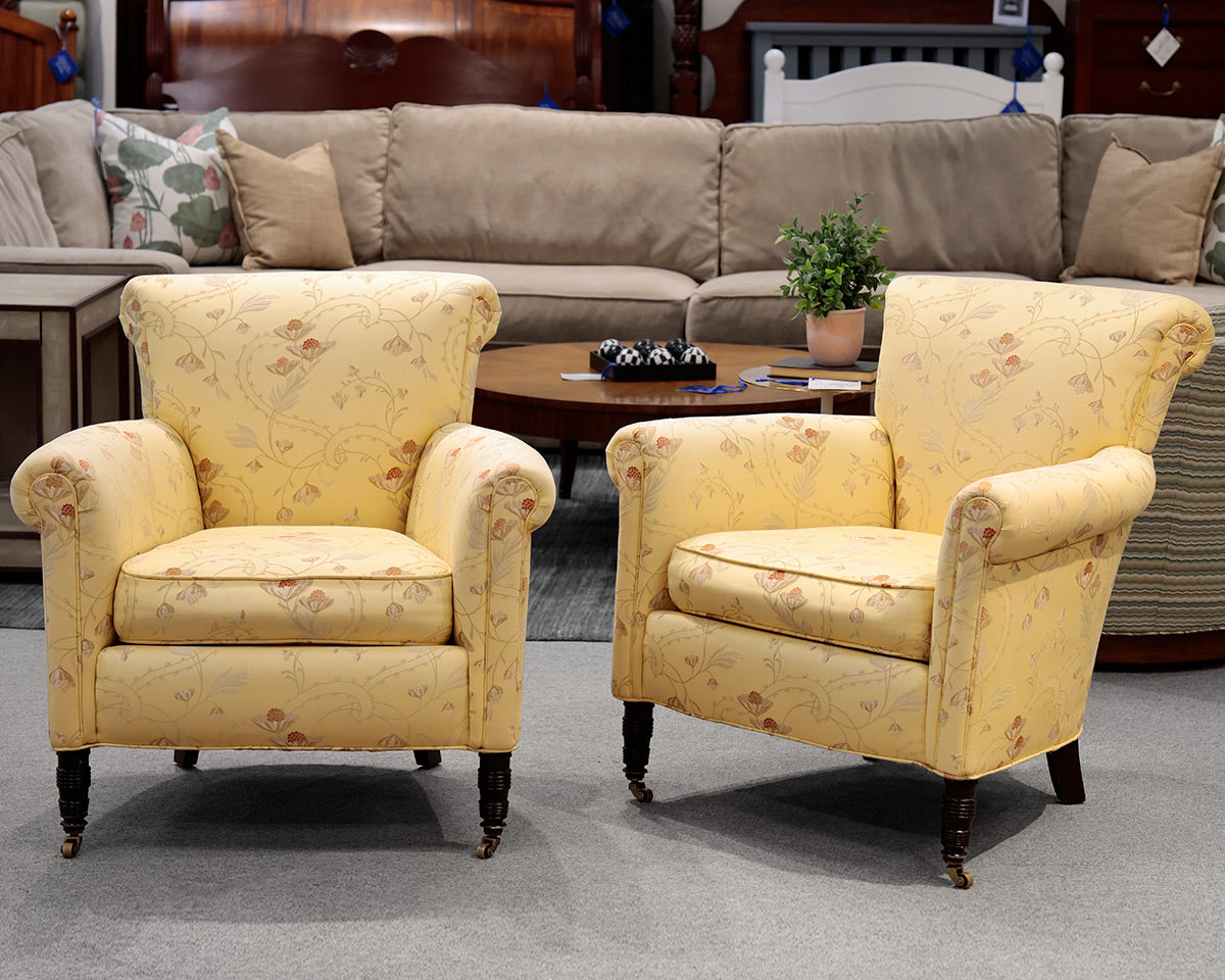 Pair of Yellow Floral Cisco Arm Chairs