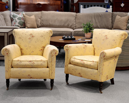 Pair of Yellow Floral Cisco Arm Chairs