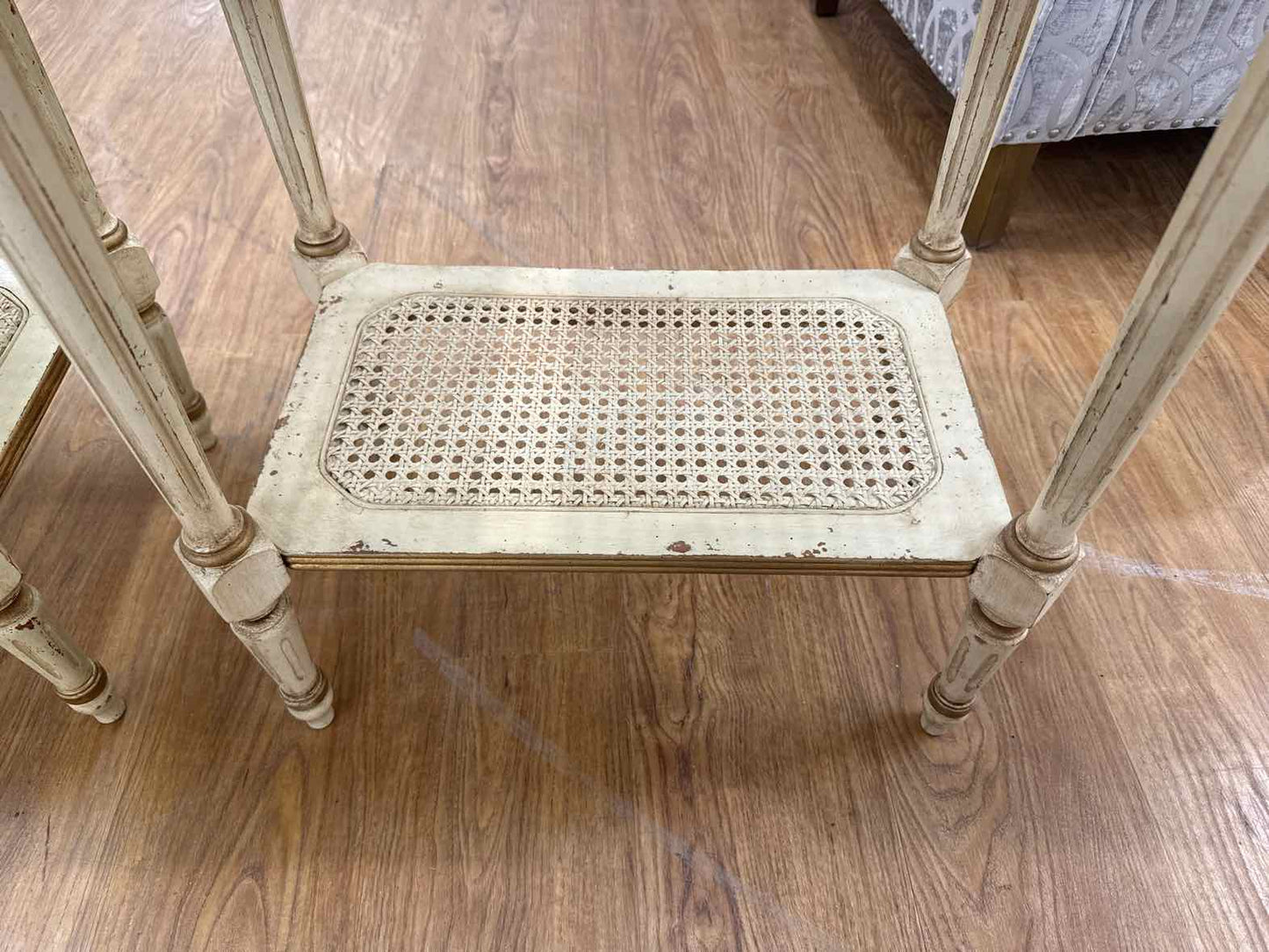 Domain Pair of Glass-Top Cane Side Tables