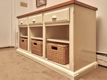White Media Furniturewith Maple Top with 3 Drawers & 3 Cubbies
