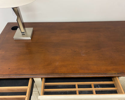 Beadboard Panel Corner Desk in Antique White with Cherry Finish Top