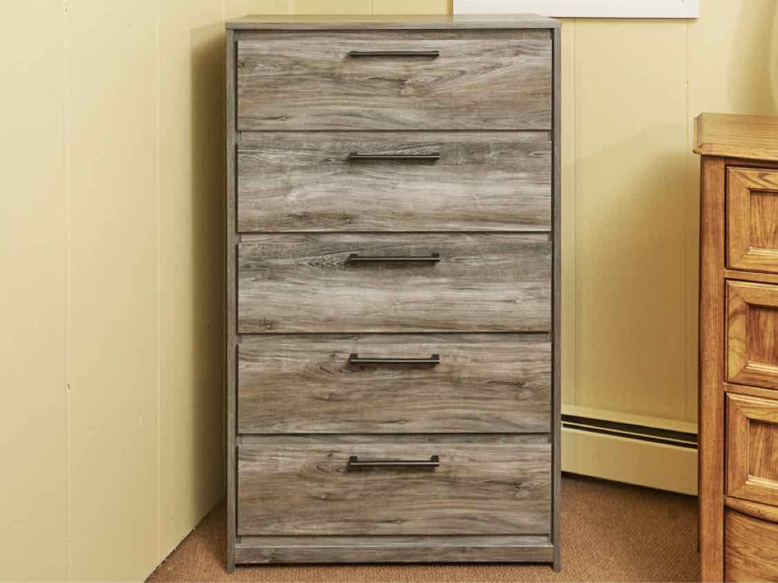Ashley Furniture  Driftwood Finish 5 Drawer Black Metal Pulls Chest