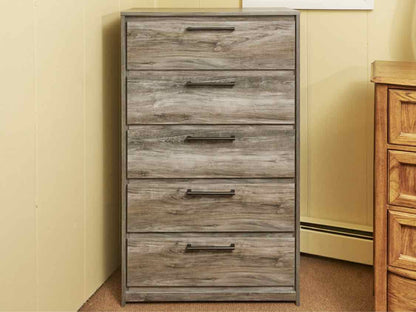 Ashley Furniture  Driftwood Finish 5 Drawer Black Metal Pulls Chest