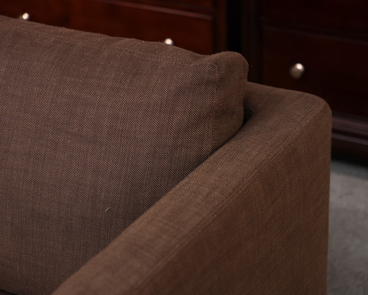 RH Shelter Arm Bench Seat 9' Sofa in Brown Belgian Linen