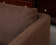 RH Shelter Arm Bench Seat 9' Sofa in Brown Belgian Linen