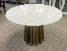 'Shorefront' Marble Round Dining Table with Gold Ribbed Pedestal Base