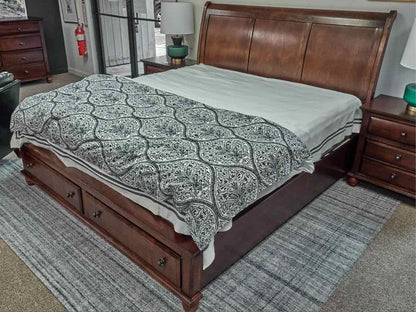 Dark Cherry King Sleigh Bed with 2 Drawers