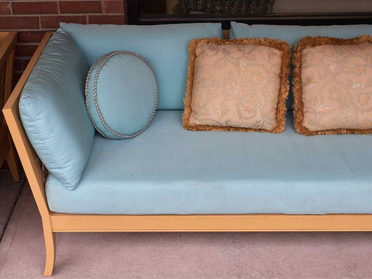 McKinnon & Harris duVal Alexander Outdoor Sofa in Deco Yellow & Robins Egg Blue