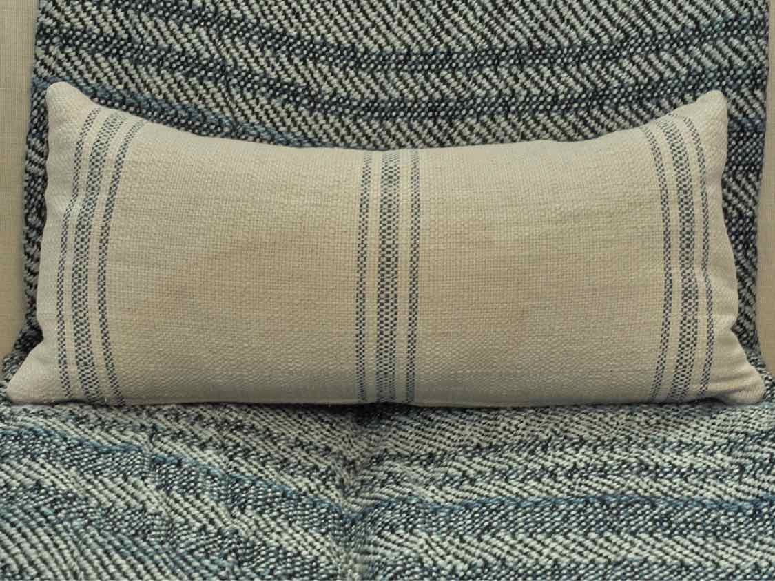 Cream Lumbar Pillow with Indigo Stripes