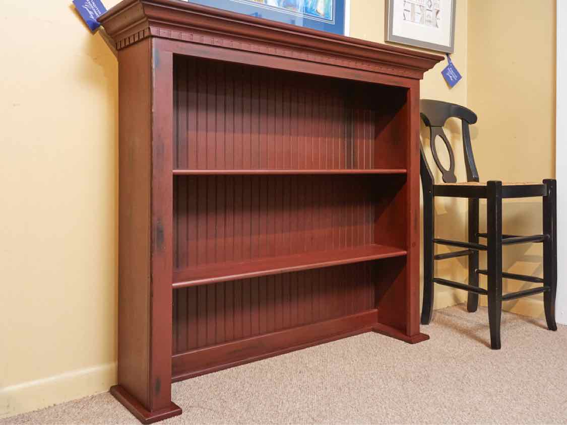 Cranberry Finish 2 Shelf Beadboard Back Bookcase