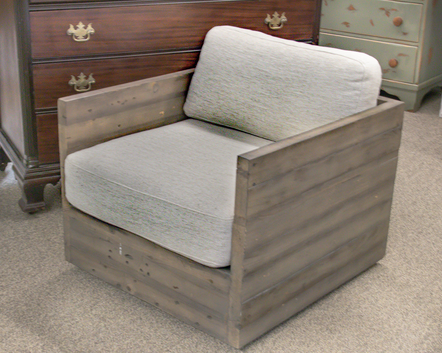 West Elm Emmerson Reclaimed Wood Kids Swivel Chair with Cream Chenille Cushions