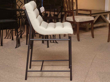 Set Of 3 Perrone  Ivory Leather Metal Frame Counter Stools
