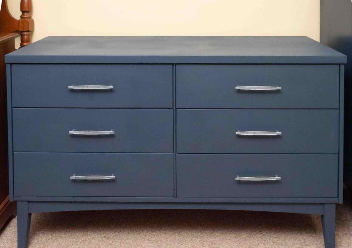 Hudson Bay Blue Finish 6 Drawer MCM Style Dresser