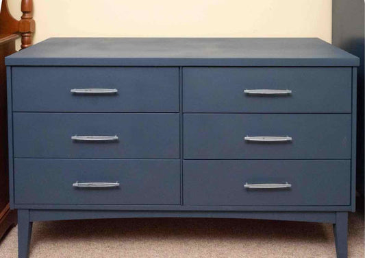 Hudson Bay Blue Finish 6 Drawer MCM Style Dresser