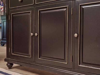 Black Finish Distressed Accents 3 Drawer 3 Door Console