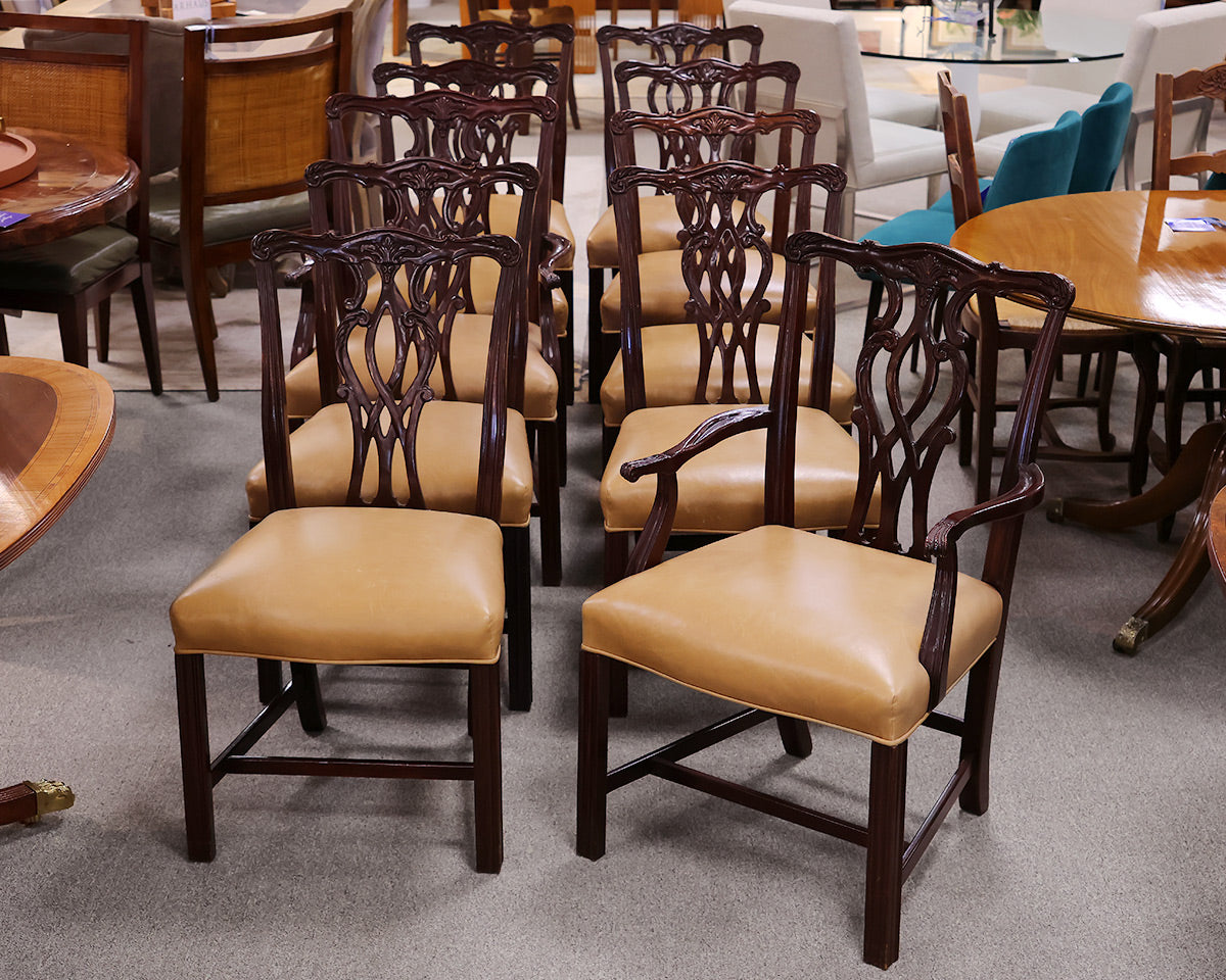 Set of 10 Councill Mahogany Dining Chairs with Butterscotch Leather Seats