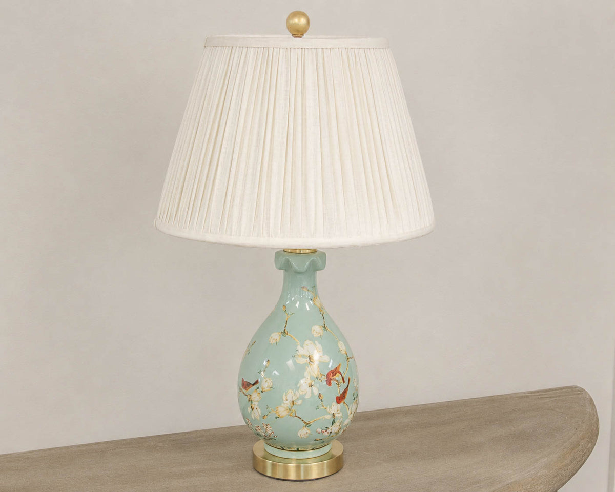 Lotus Porcelain Vase Table Lamp with Gold Base & Finial