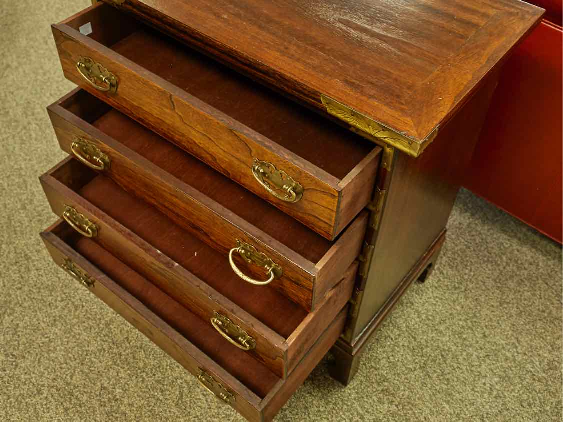 Pair of Asian  Walnut 4 Drawer Nightstands