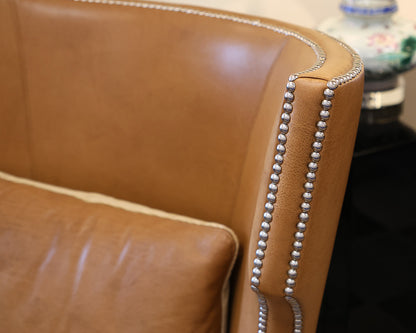 Ironies Tule Lounge Chair in Saddle Leather with Silver Nailhead Trim